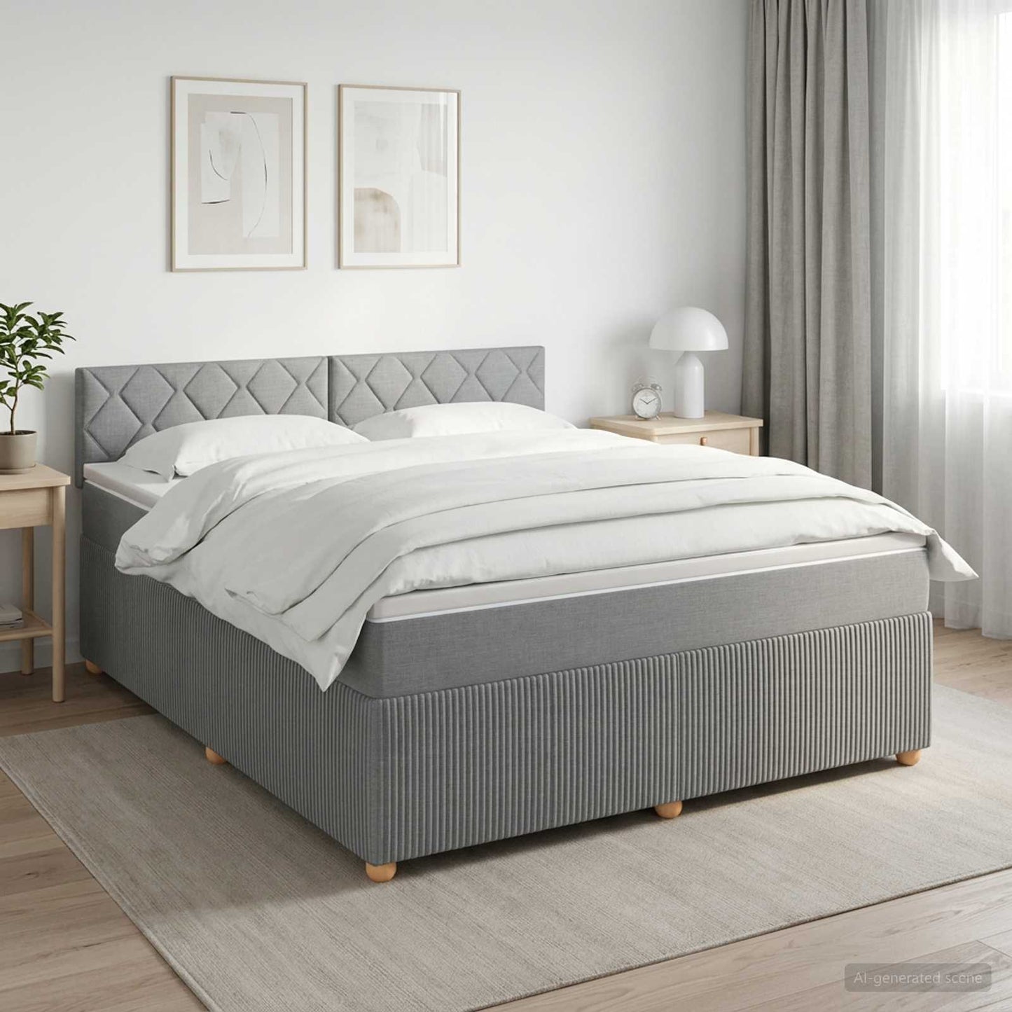 Boxmadras med topmadras Lysegrå 140 x 190 cm Stof