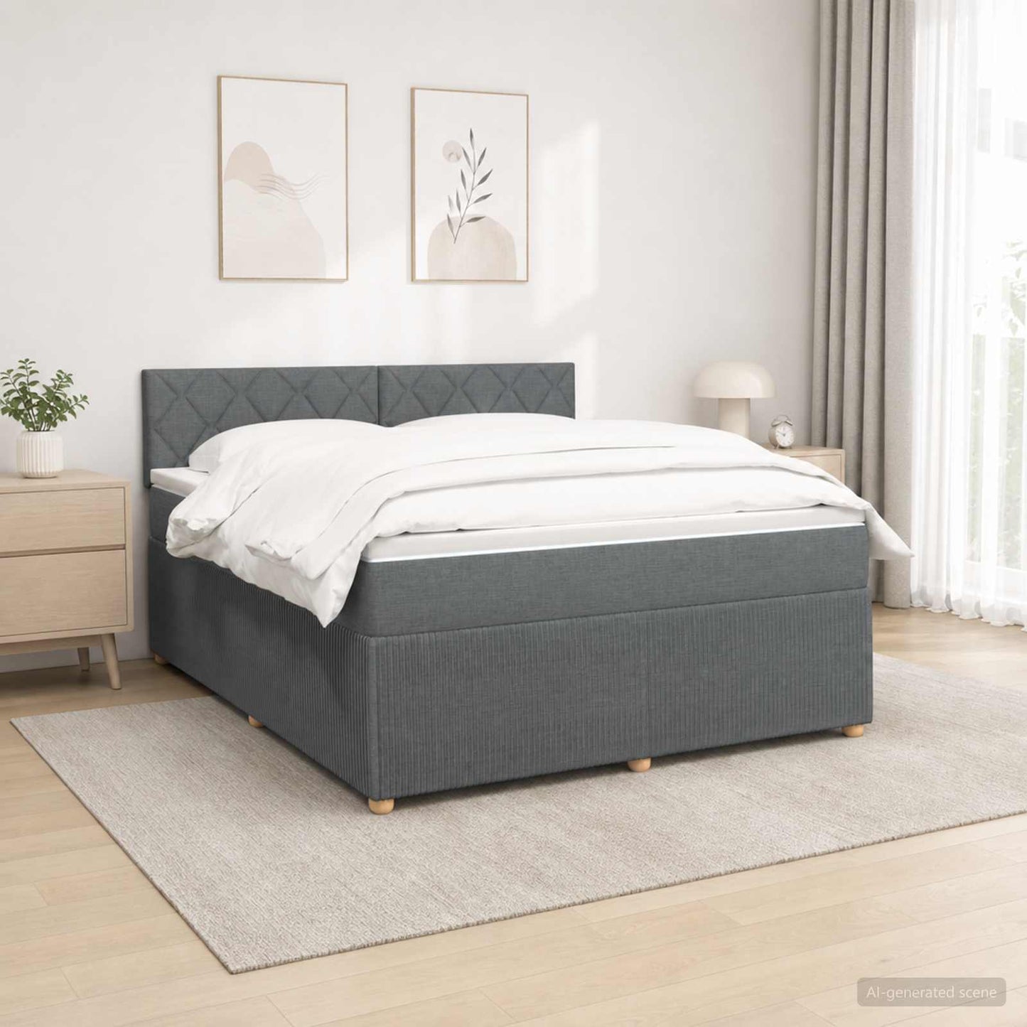 Boxmadras med topmadras Mørkegrå 140 x 190 cm Stof