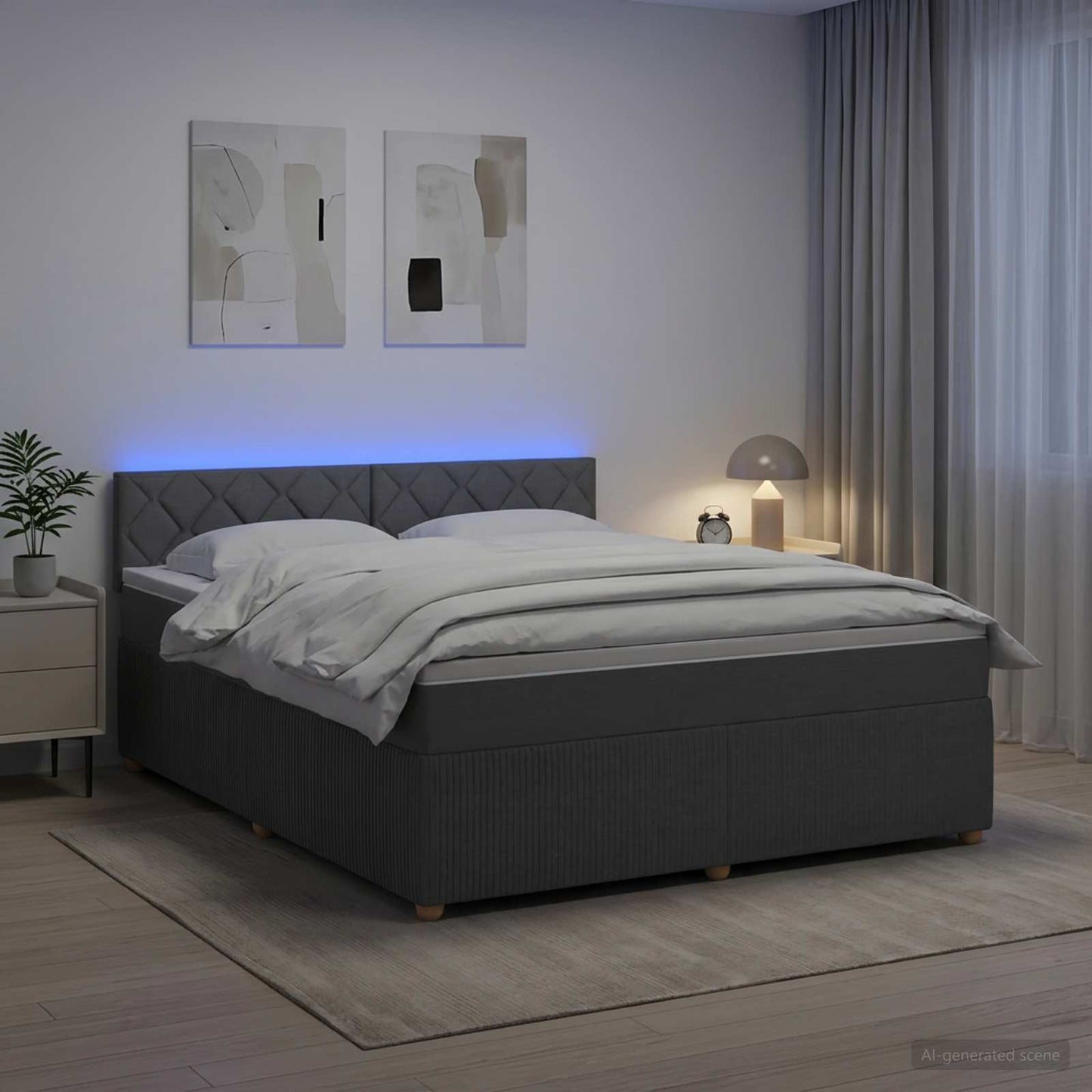 Boxmadras med topmadras Mørkegrå 140 x 200 cm Stof