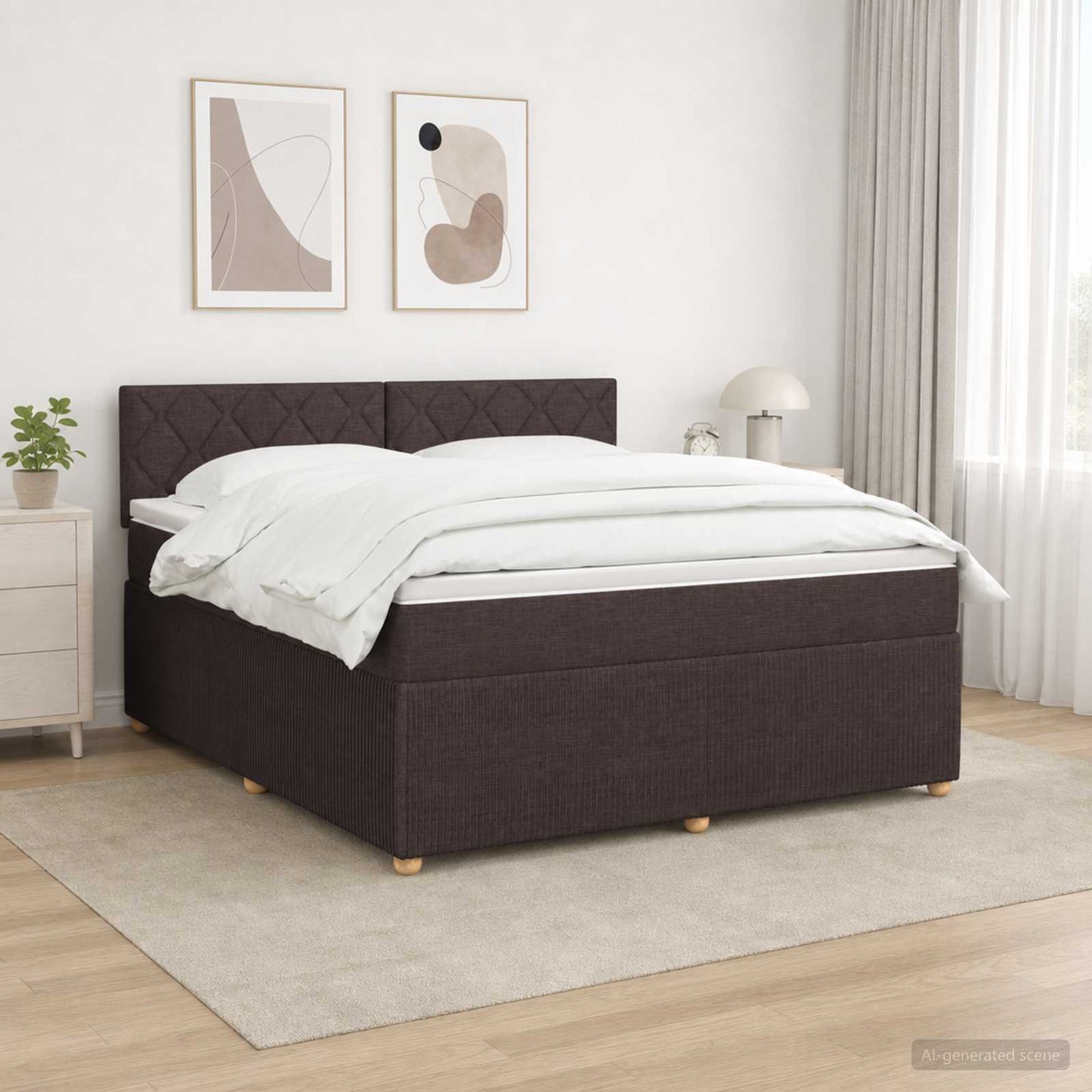 Boxmadras med topmadras Mørk Brun 180 x 200 cm Stof