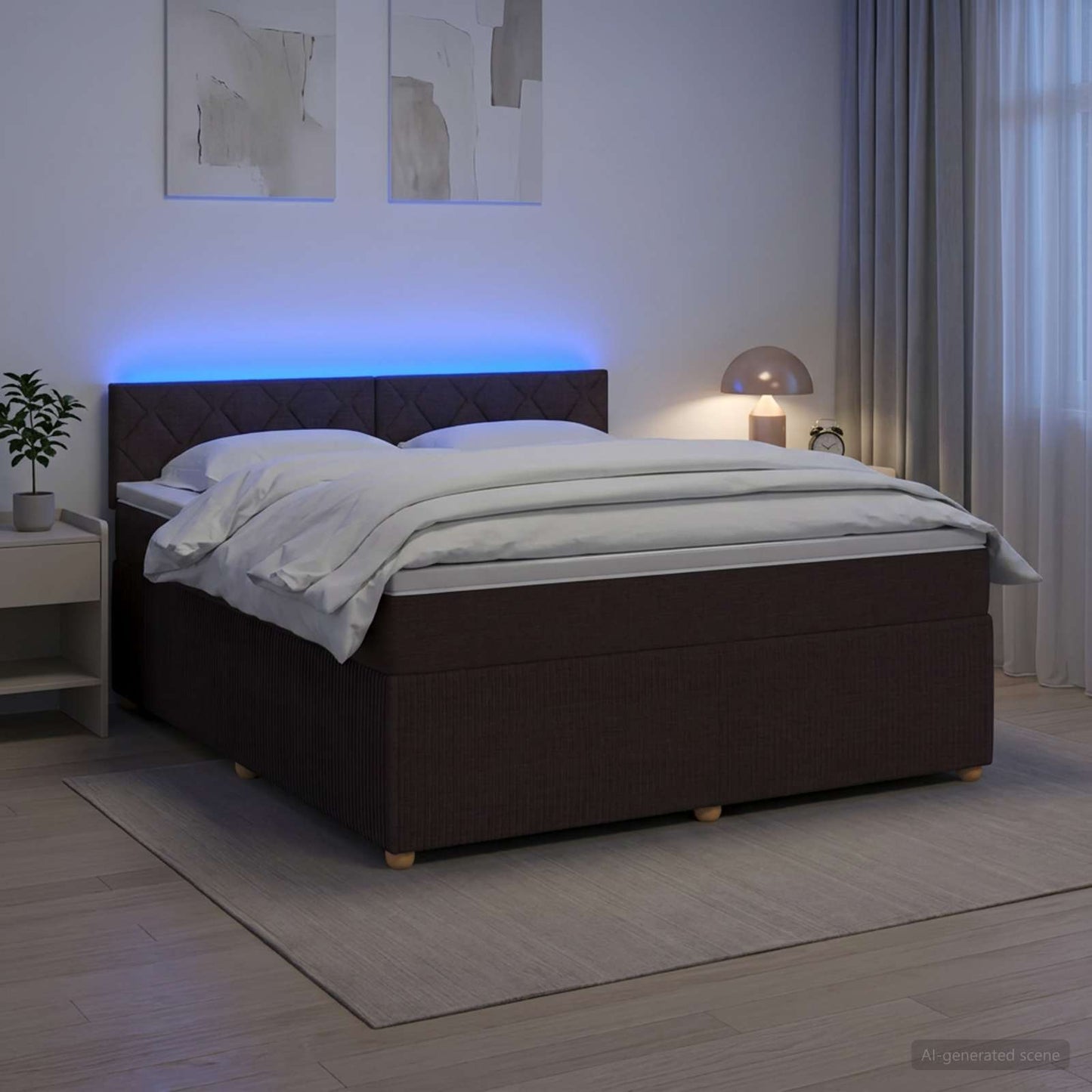 Boxmadras med topmadras Mørk Brun 180 x 200 cm Stof