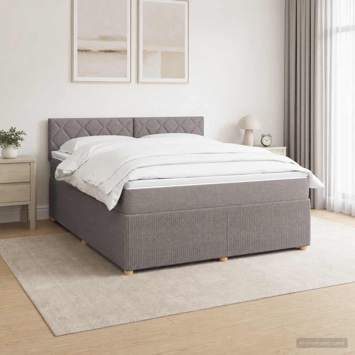 Boxmadras med topmadras Gråbrun 180 x 200 cm Stof