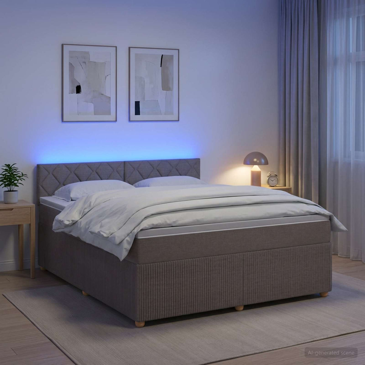 Boxmadras med topmadras Gråbrun 180 x 200 cm Stof
