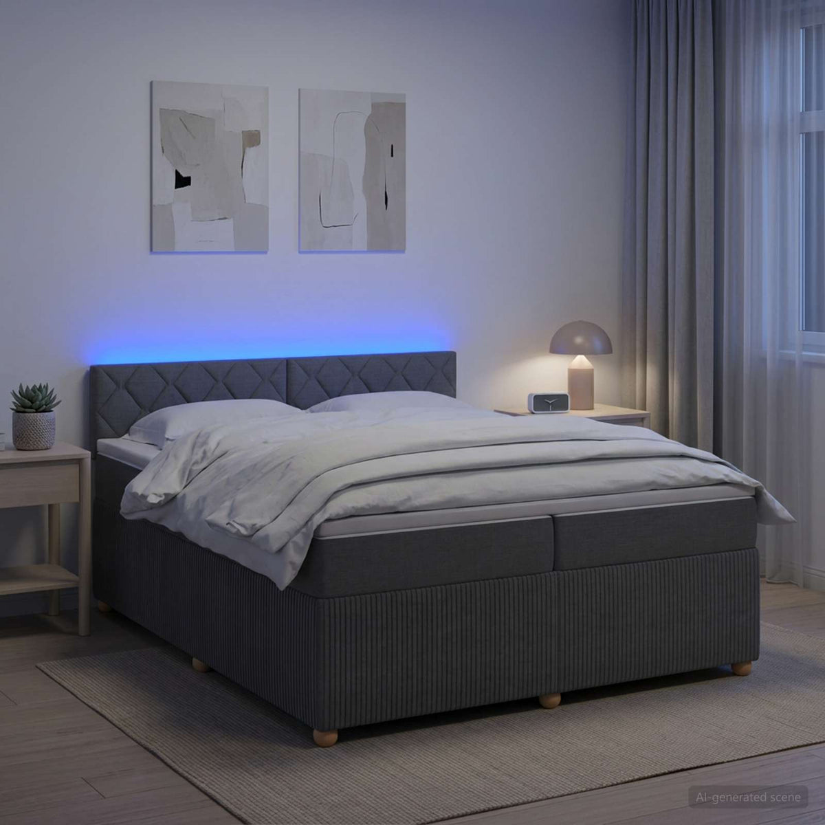 Boxmadras med topmadras Mørkegrå 200 x 200 cm Stof