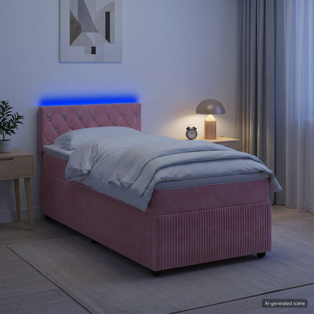 Boxmadras med topmadras Lyserød 90 x 200 cm Fløjl