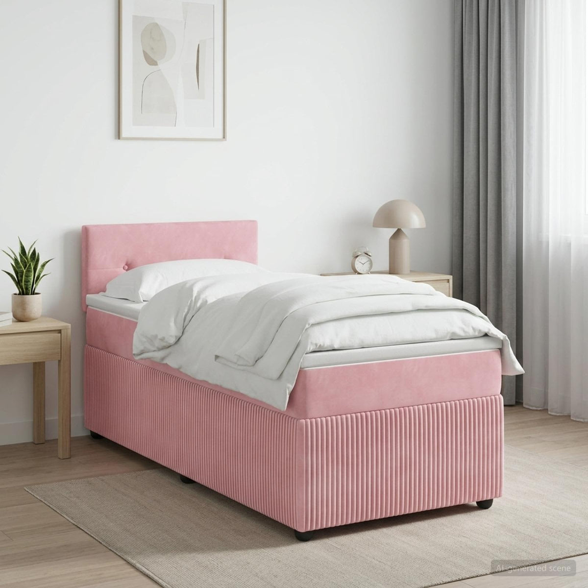 Boxmadras med topmadras Lyserød 80 x 200 cm Fløjl