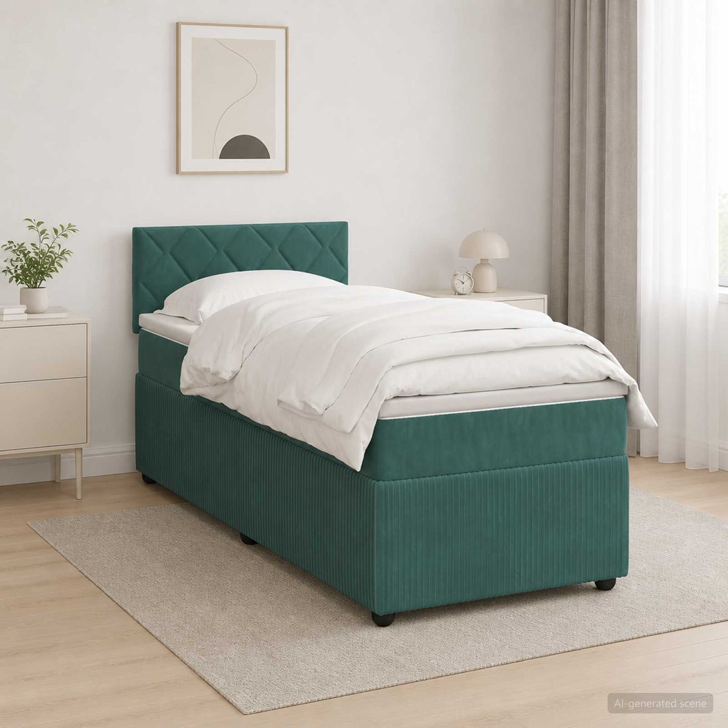 Boxmadras med topmadras Mørkegrøn 90 x 190 cm Fløjl