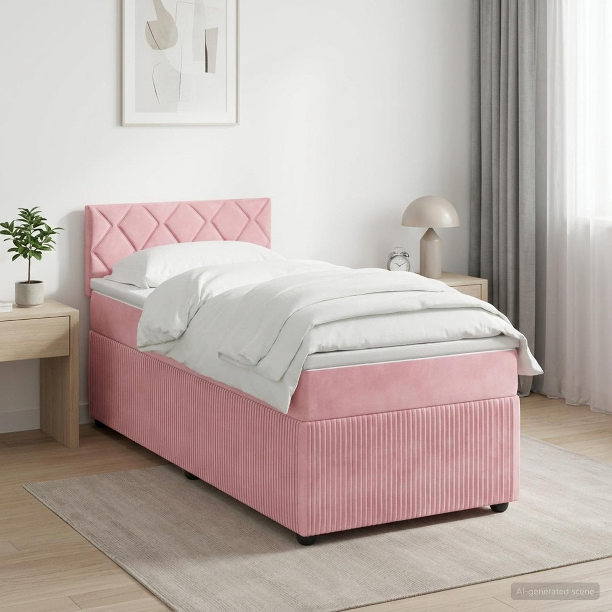 Boxmadras med topmadras Lyserød 90 x 190 cm Fløjl
