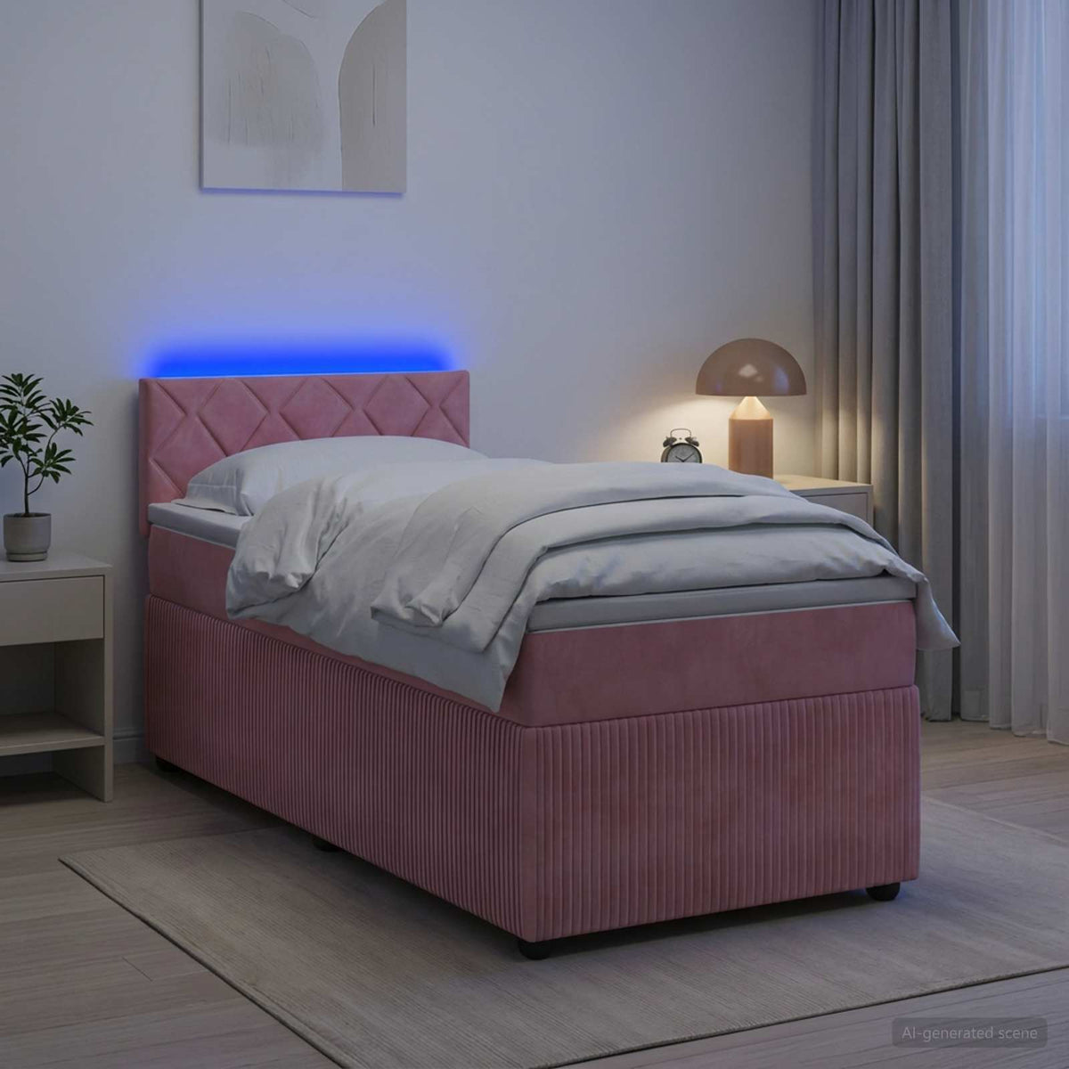 Boxmadras med topmadras Lyserød 90 x 190 cm Fløjl