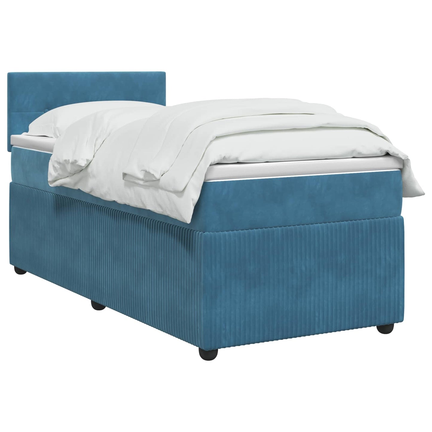 Boxmadras med topmadras med hovedgærde Blå 90 x 190 cm Fløjl