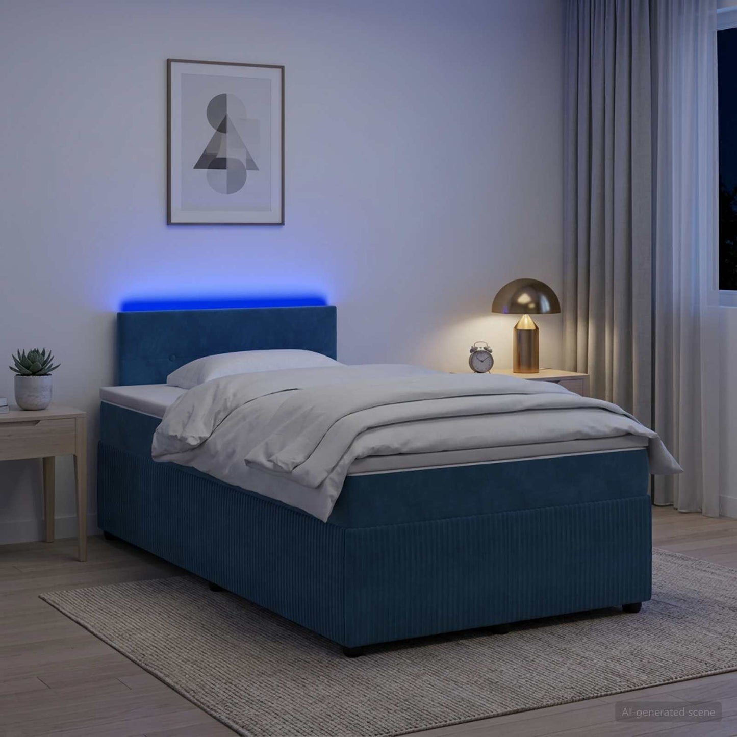 Boxmadras med topmadras med hovedgærde Blå 120 x 190 cm Fløjl