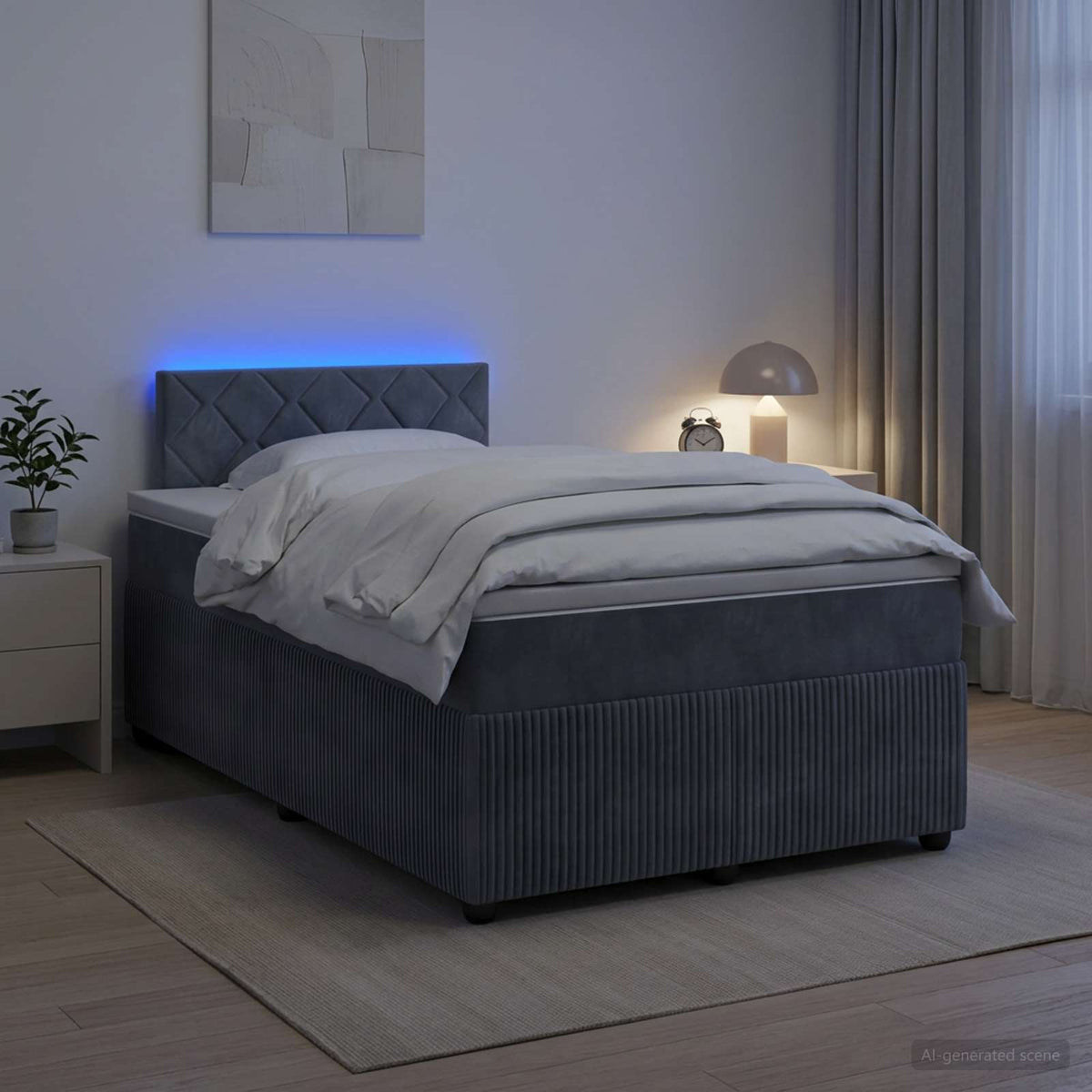 Boxmadras med topmadras Mørkegrå 120 x 200 cm Fløjl