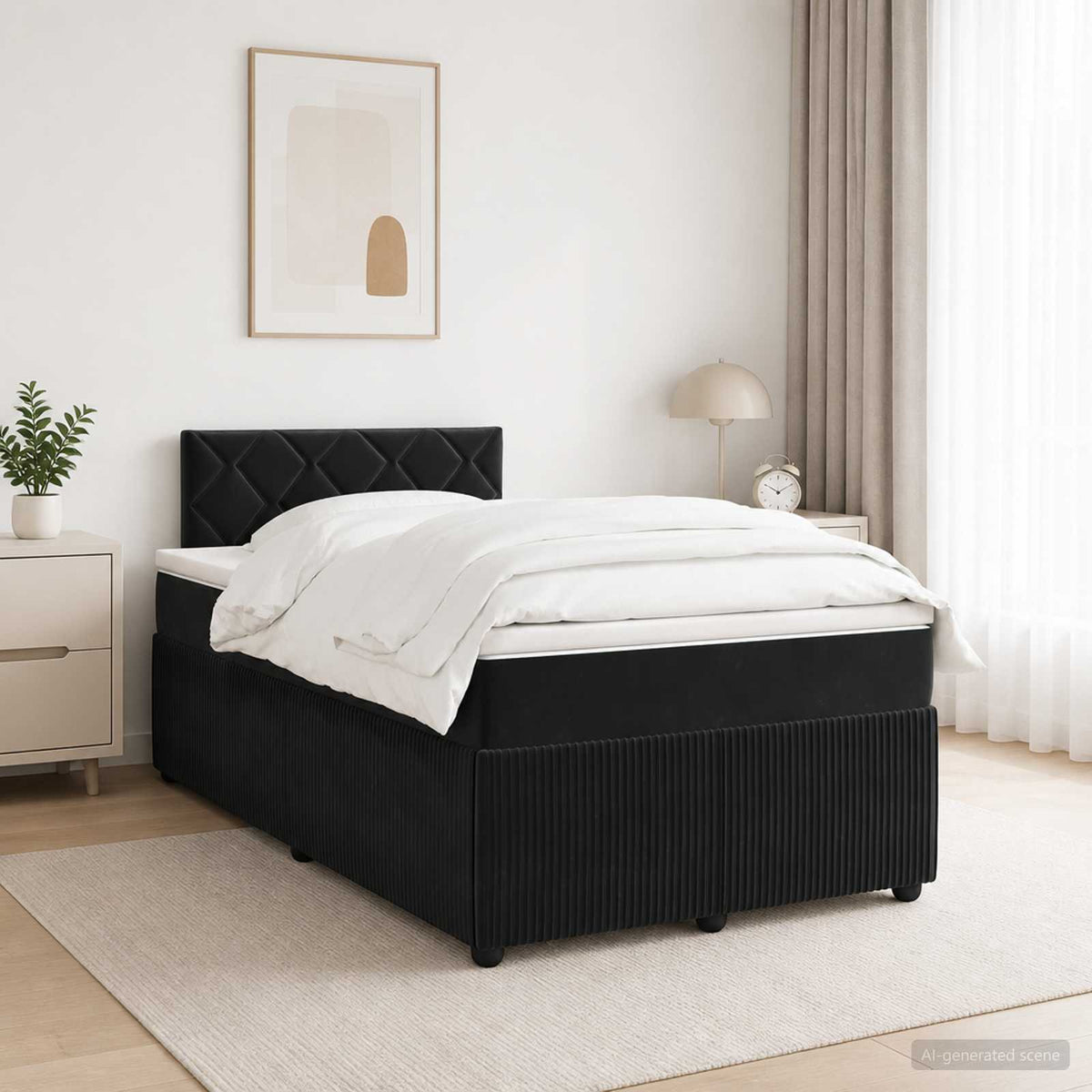 Boxmadras med topmadras med hovedgærde Sort 120 x 200 cm Fløjl