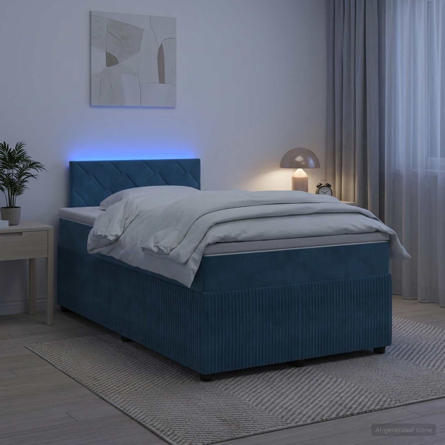 Boxmadras med topmadras med hovedgærde Blå 120 x 190 cm Fløjl