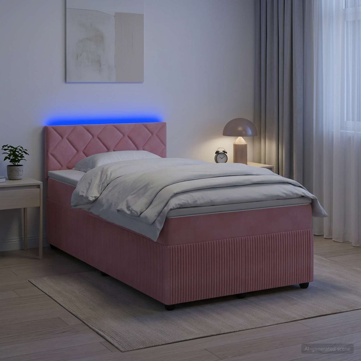 Boxmadras med topmadras Lyserød 120 x 190 cm Fløjl