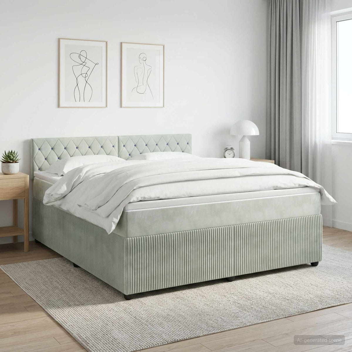 Boxmadras med topmadras Lysegrå 180 x 200 cm Fløjl