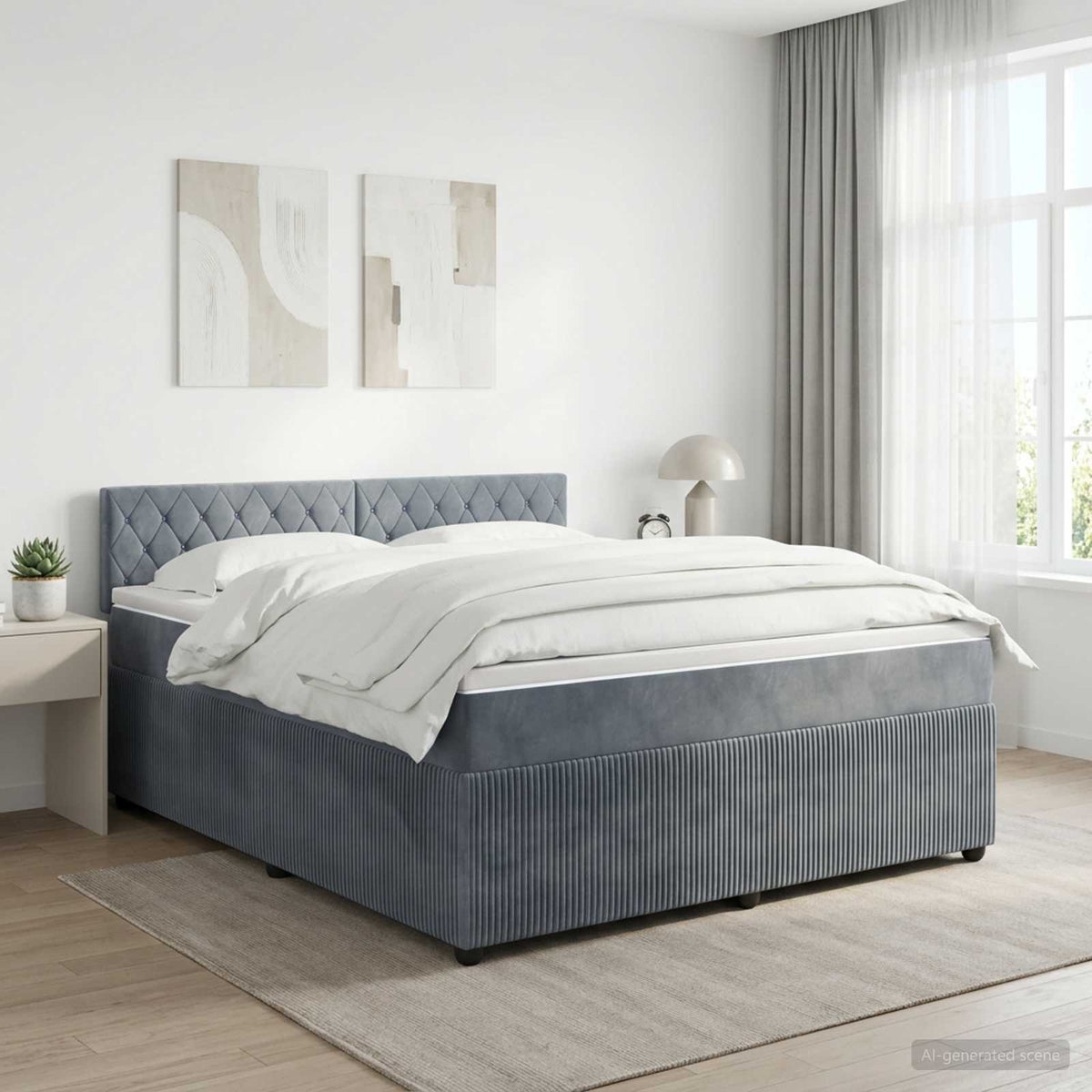 Boxmadras med topmadras Mørkegrå 140 x 190 cm Fløjl