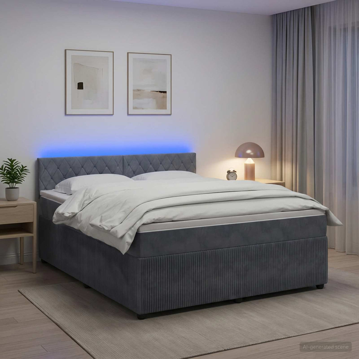 Boxmadras med topmadras Mørkegrå 180 x 200 cm Fløjl