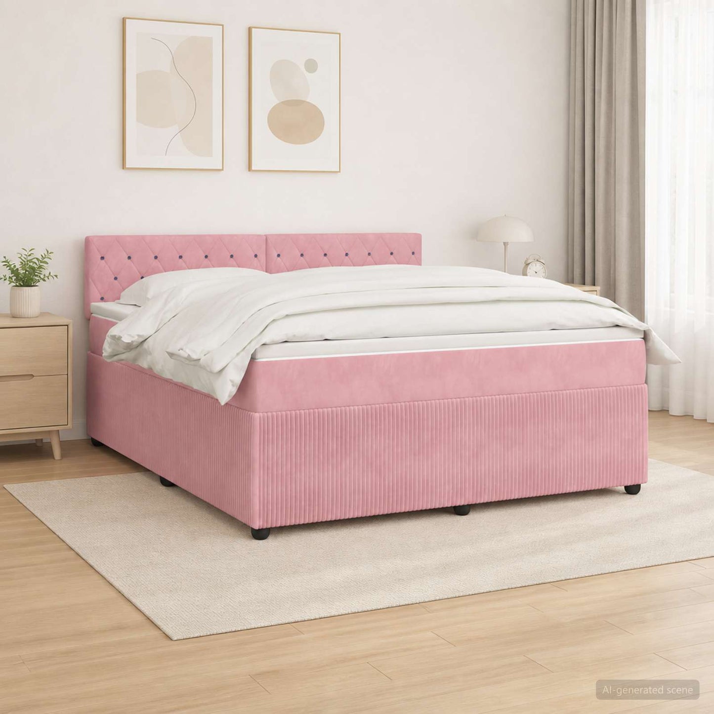 Boxmadras med topmadras Lyserød 180 x 200 cm Fløjl
