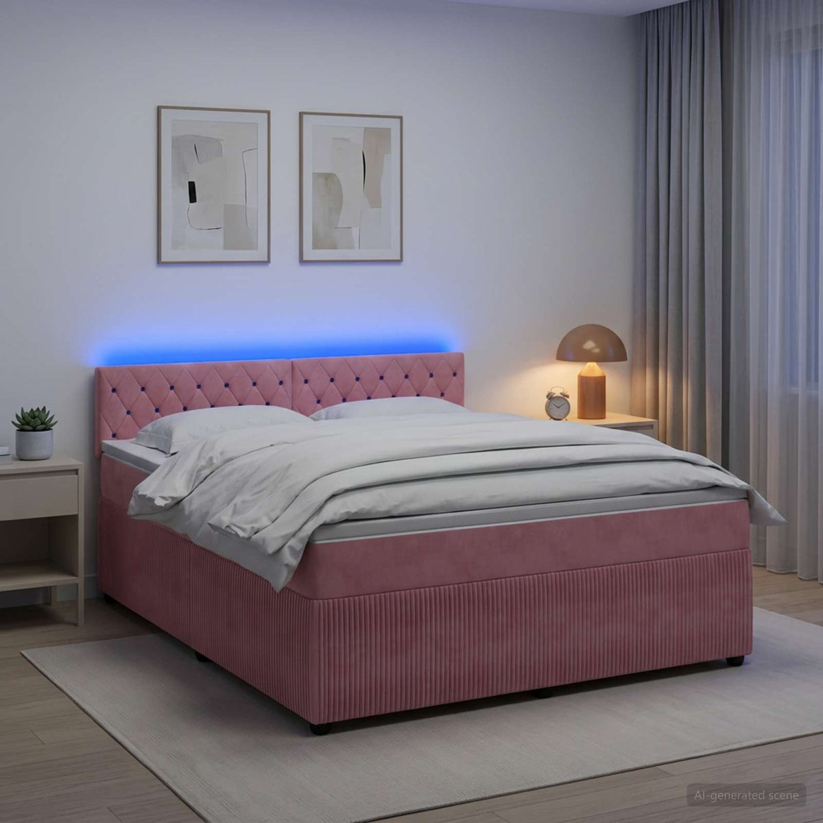 Boxmadras med topmadras Lyserød 140 x 200 cm Fløjl
