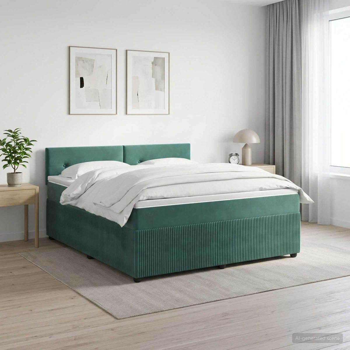 Boxmadras med topmadras Mørkegrøn 160 x 200 cm Fløjl