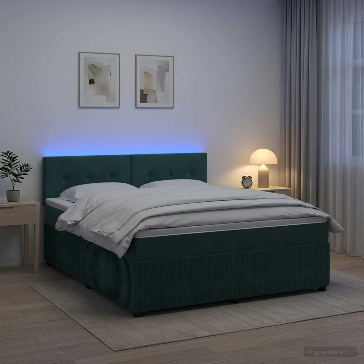 Boxmadras med topmadras Mørkegrøn 160 x 200 cm Fløjl