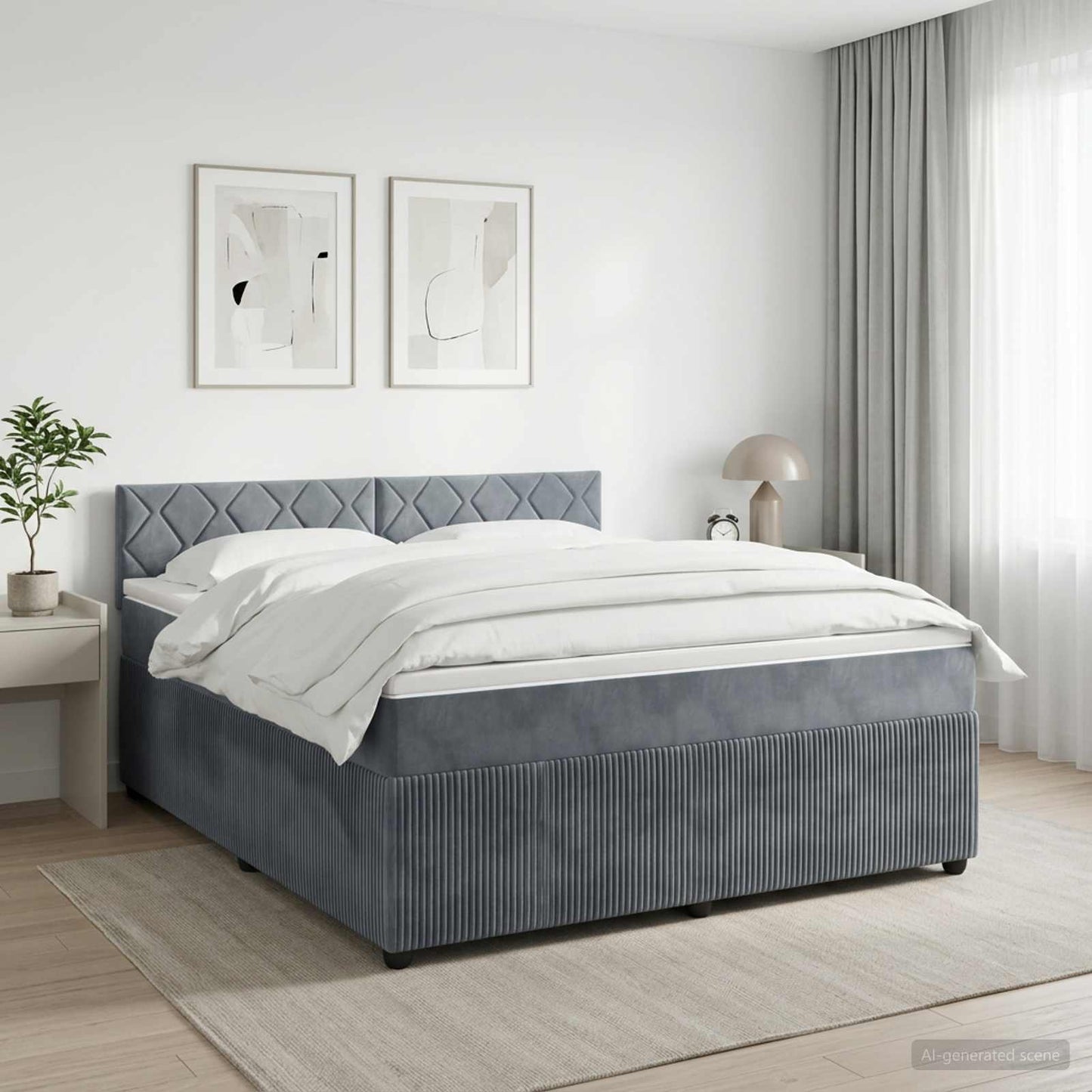 Boxmadras med topmadras Mørkegrå 140 x 200 cm Fløjl