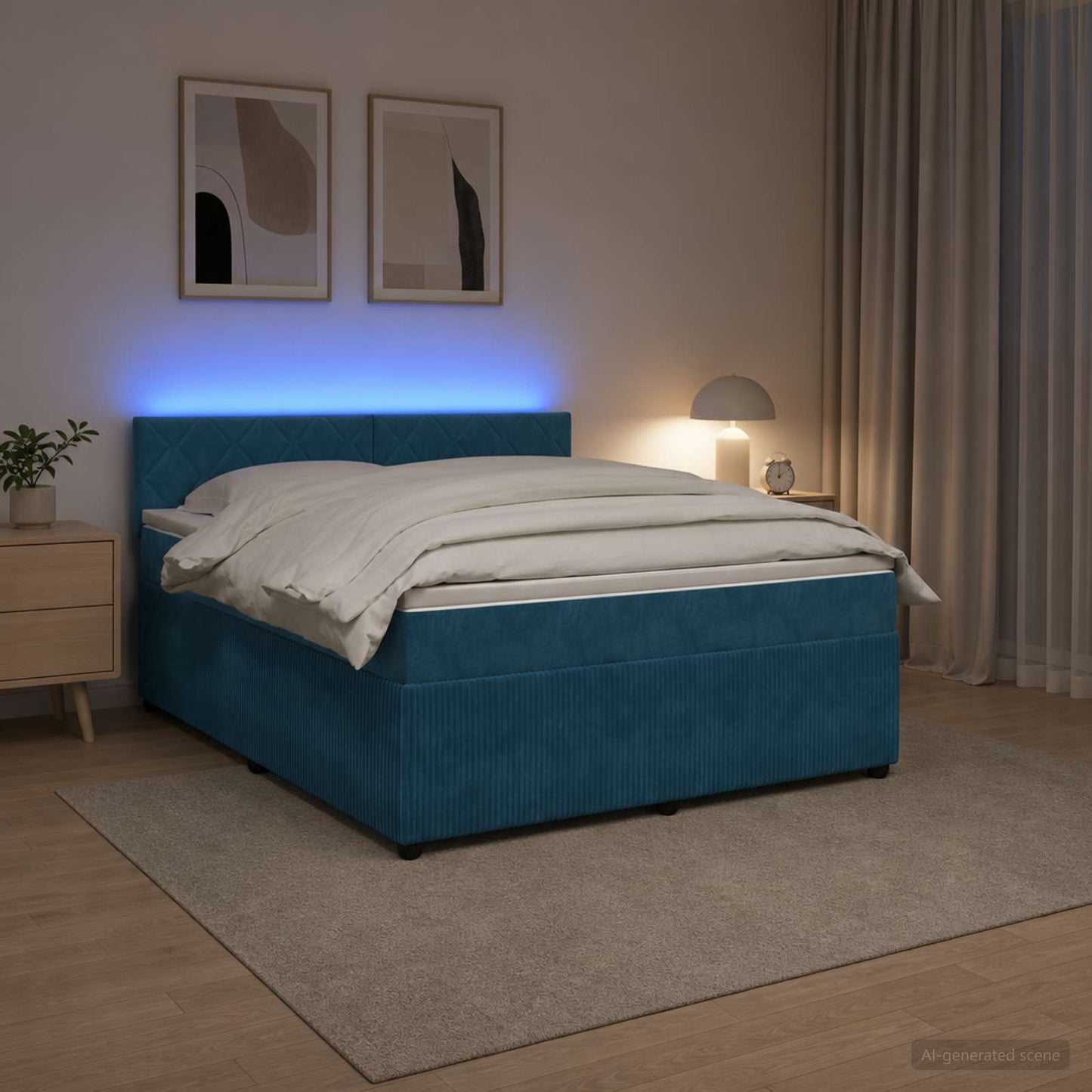 Boxmadras med topmadras med hovedgærde Blå 140 x 190 cm Fløjl