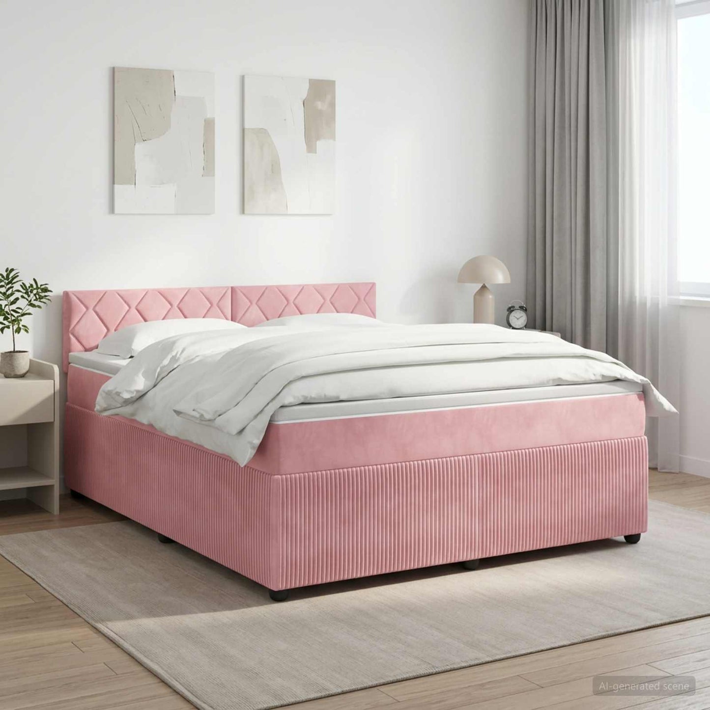 Boxmadras med topmadras Lyserød 140 x 190 cm Fløjl