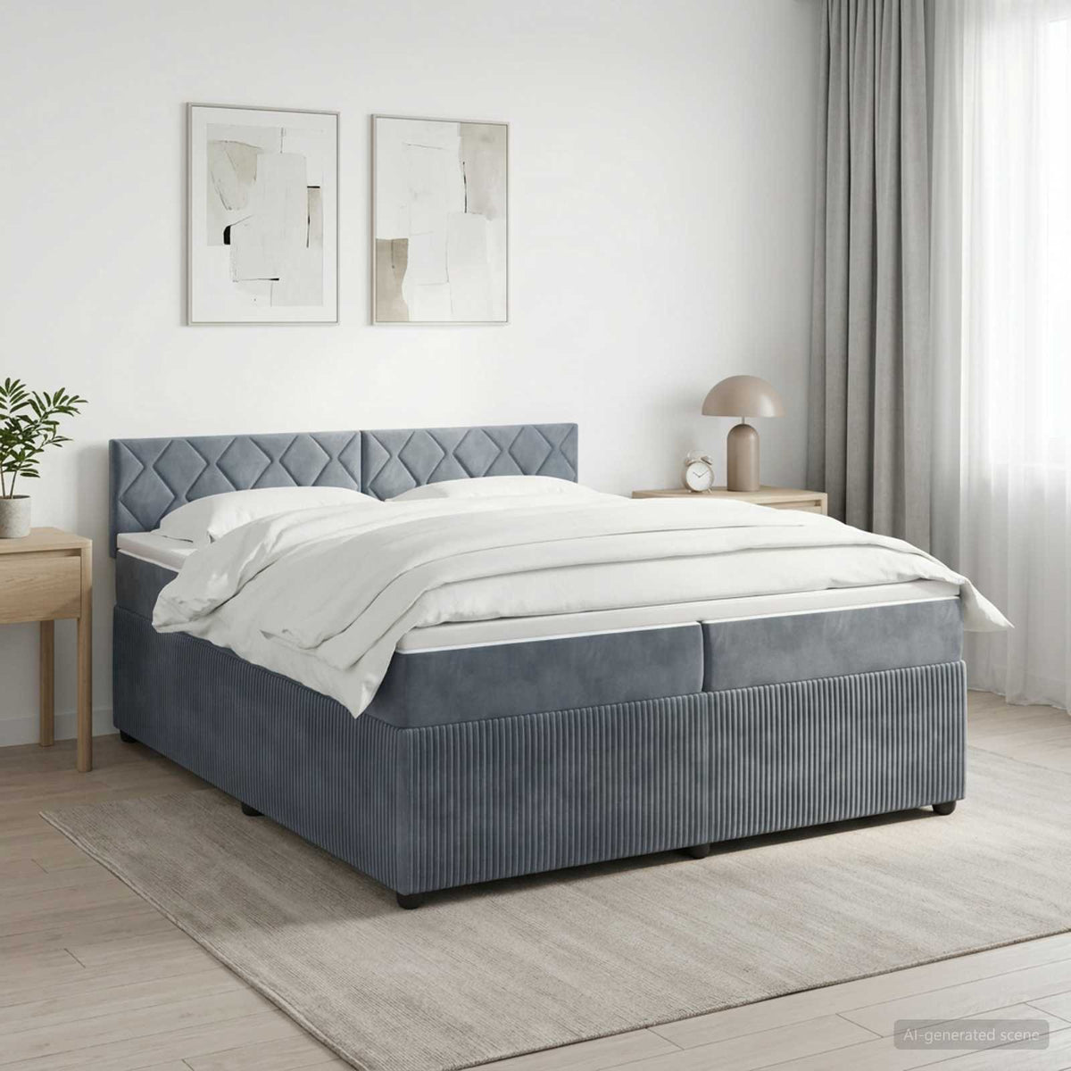 Boxmadras med topmadras Mørkegrå 200 x 200 cm Fløjl