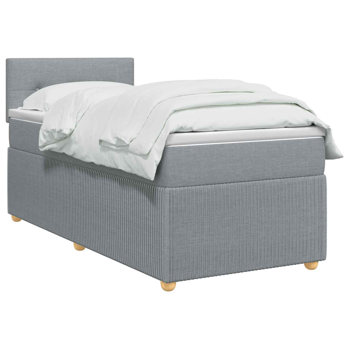Box Spring Seng med Madras og LED Lysegrå 90 x 190 cm Stof