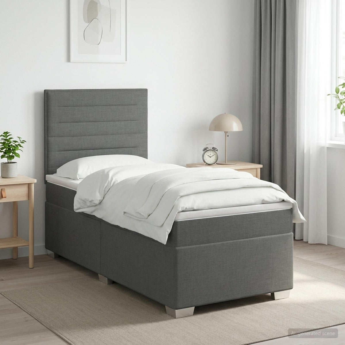 Boxmadras med topmadras Mørkegrå 90 x 190 cm Stof
