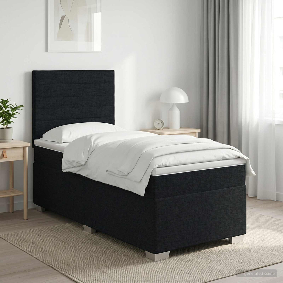 Boxmadras med topmadras Sort 80 x 200 cm Stof