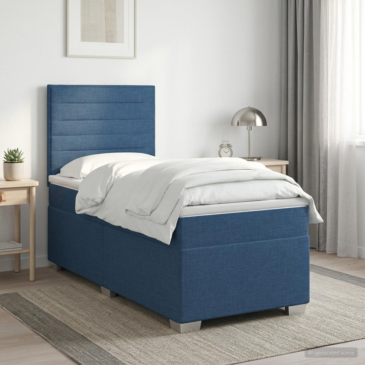 Boxmadras med topmadras Blå 80 x 200 cm Stof