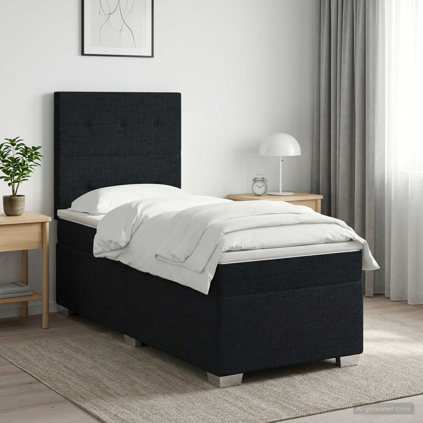 Boxmadras med topmadras Sort 90 x 190 cm Stof