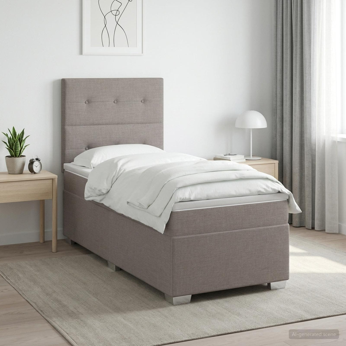 Boxmadras med topmadras Gråbrun 90 x 190 cm Stof