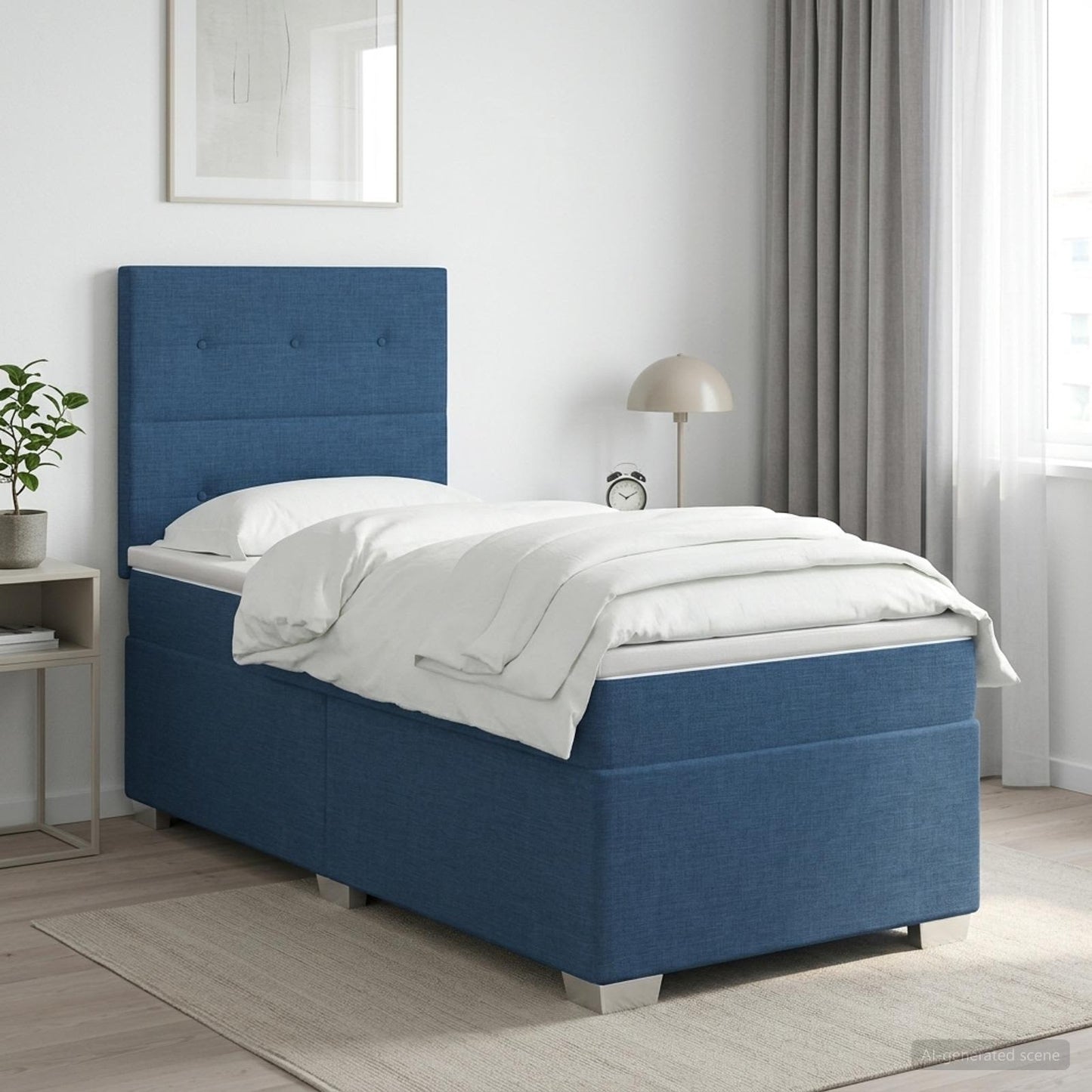 Boxmadras med topmadras Blå 80 x 200 cm Stof