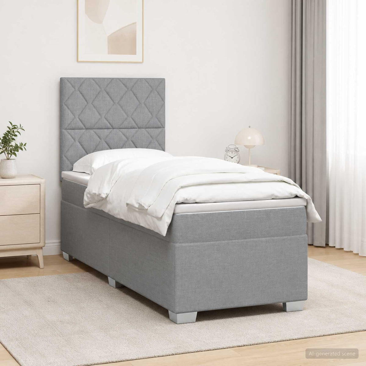 Boxmadras med topmadras med hovedgærde Lysegrå 90 x 190 cm Stof