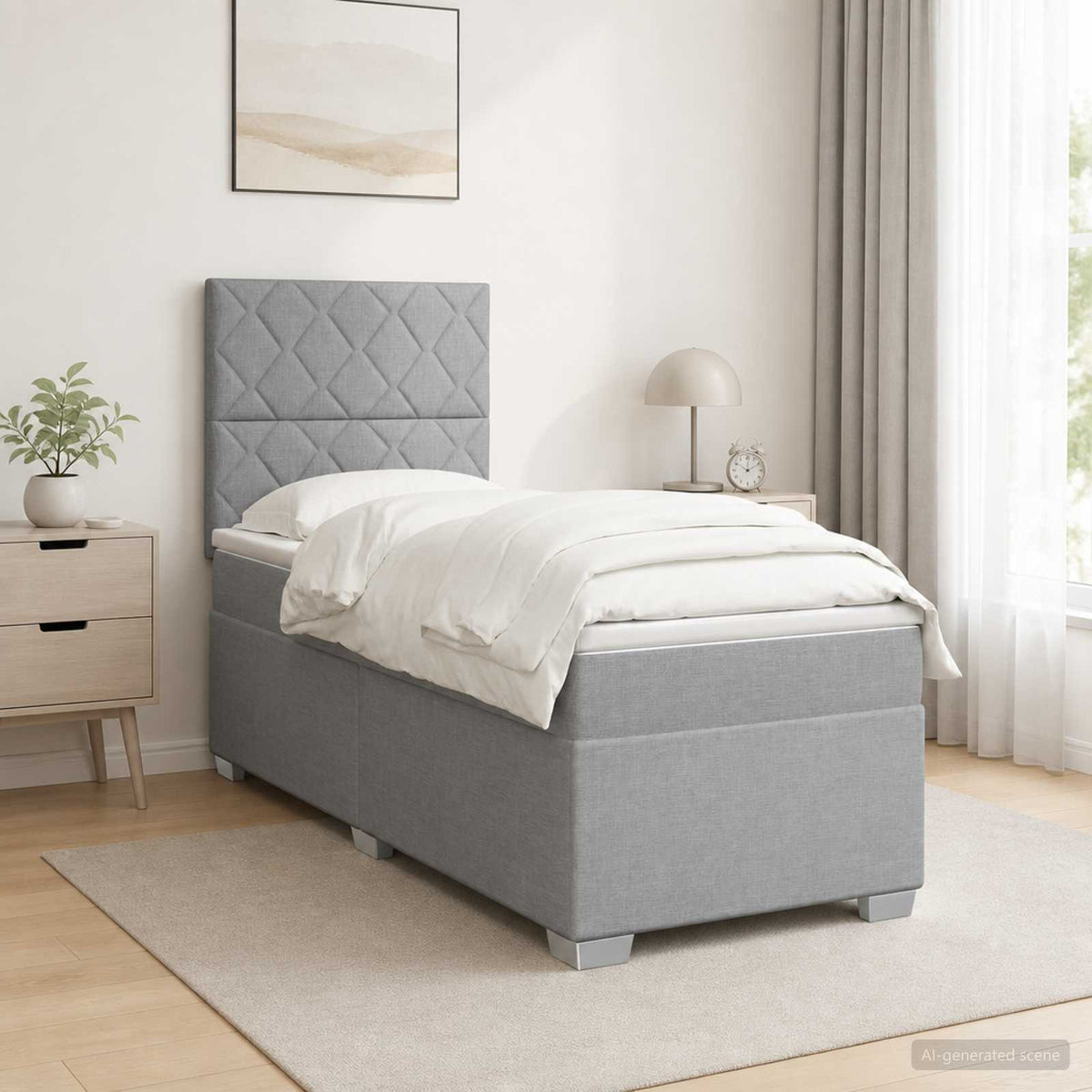 Boxmadras med topmadras Lysegrå 100 x 200 cm Stof