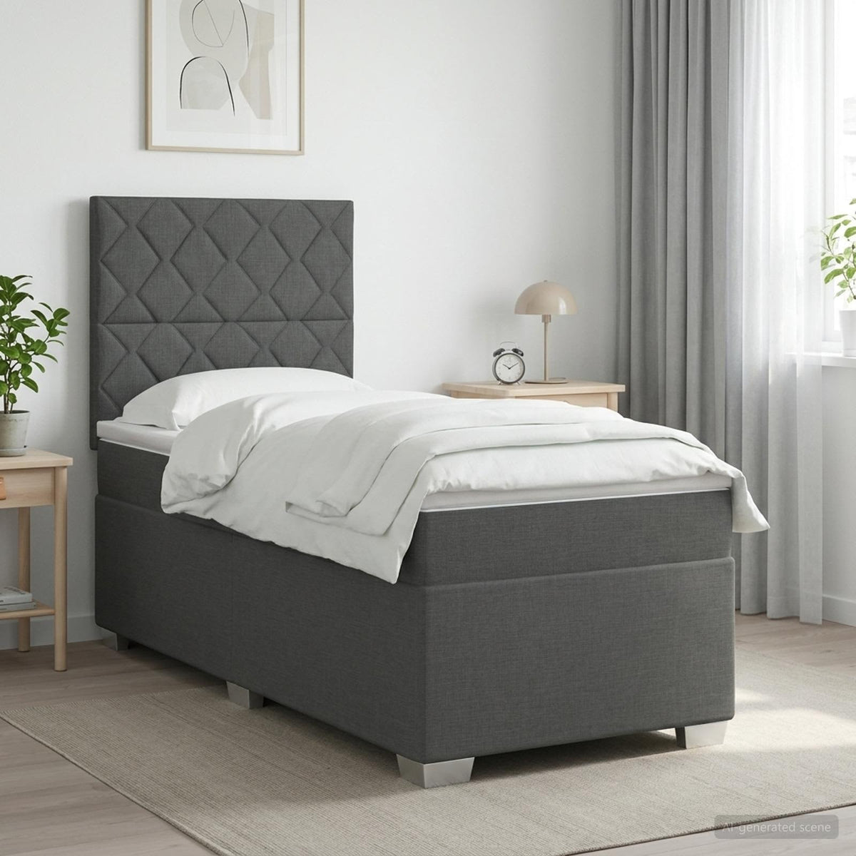 Boxmadras med topmadras Mørkegrå 90 x 200 cm Stof