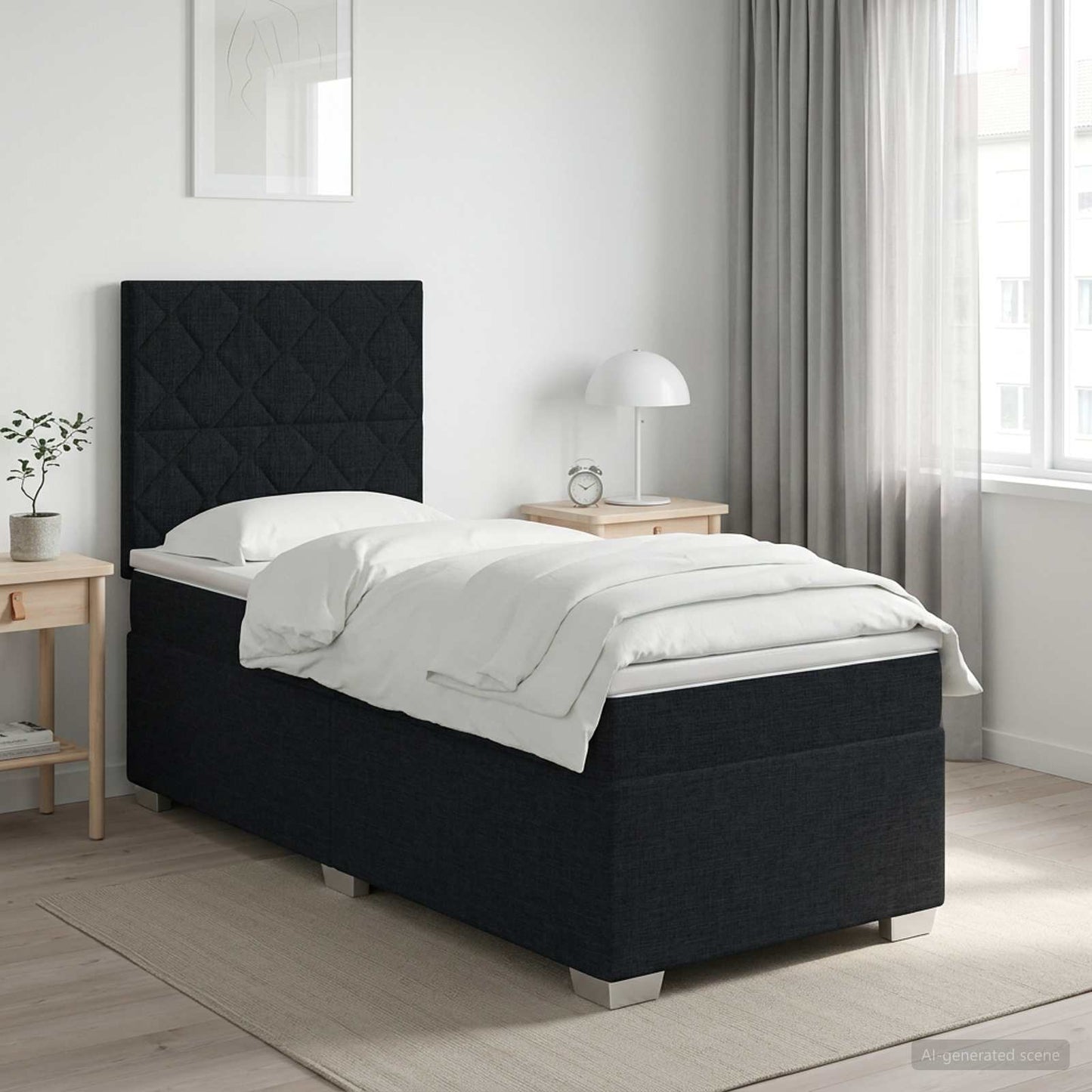 Boxmadras med topmadras Sort 100 x 200 cm Stof