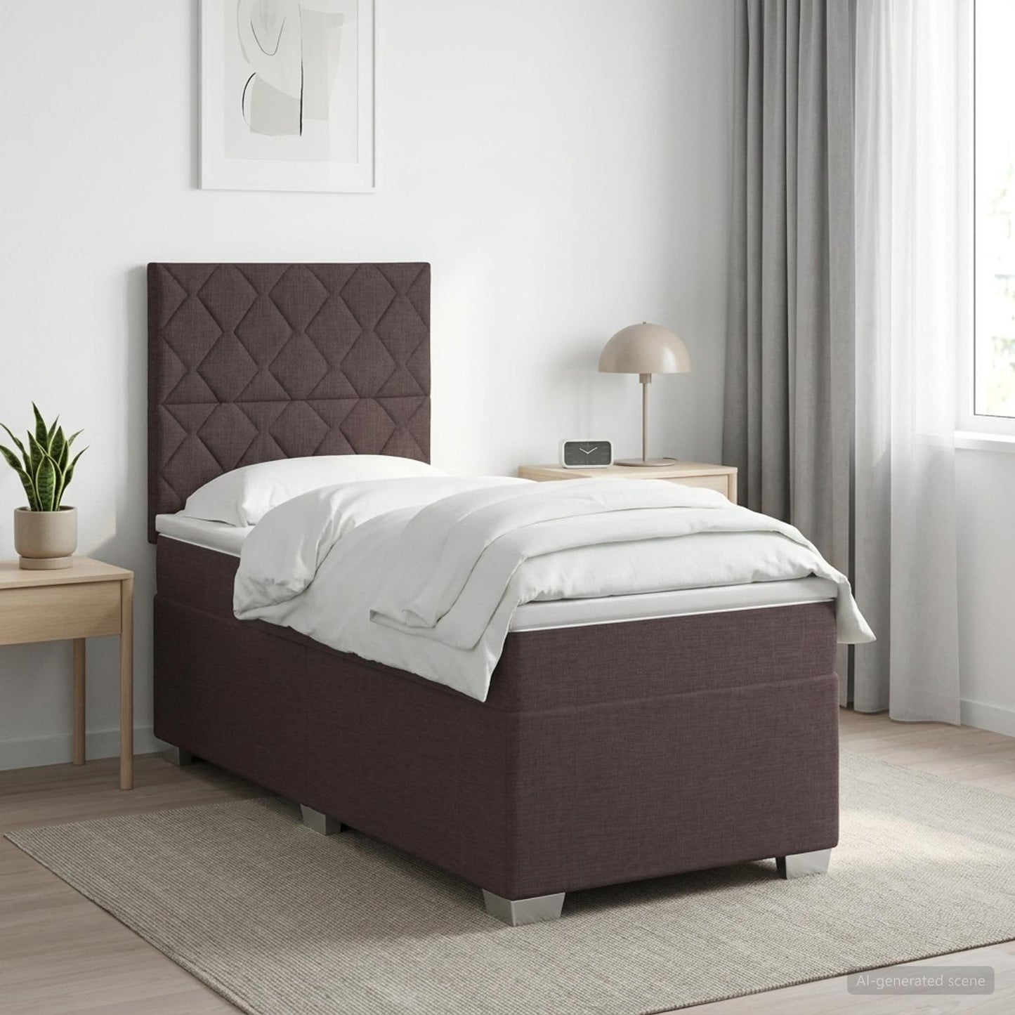 Boxmadras med topmadras Mørk Brun 90 x 200 cm Stof