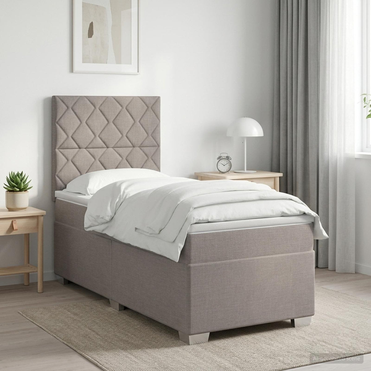 Boxmadras med topmadras med hovedgærde Gråbrun 90 x 200 cm Stof