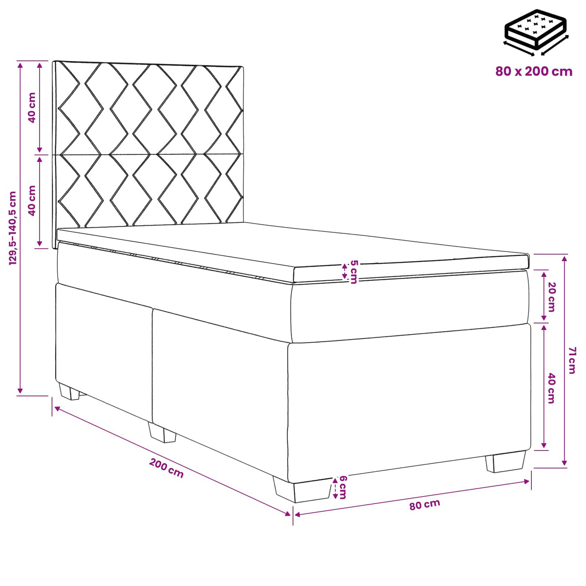 Boxmadras med topmadras med hovedgærde Gråbrun 80 x 200 cm Stof