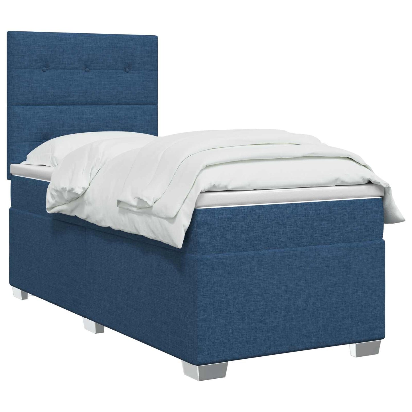 Boxmadras med topmadras med hovedgærde Blå 90 x 190 cm Stof