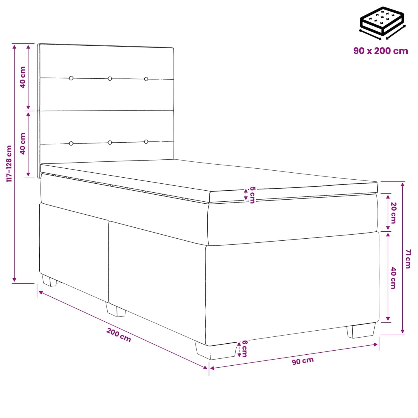 Boxmadras med topmadras Cremefarvet 90 x 200 cm Stof