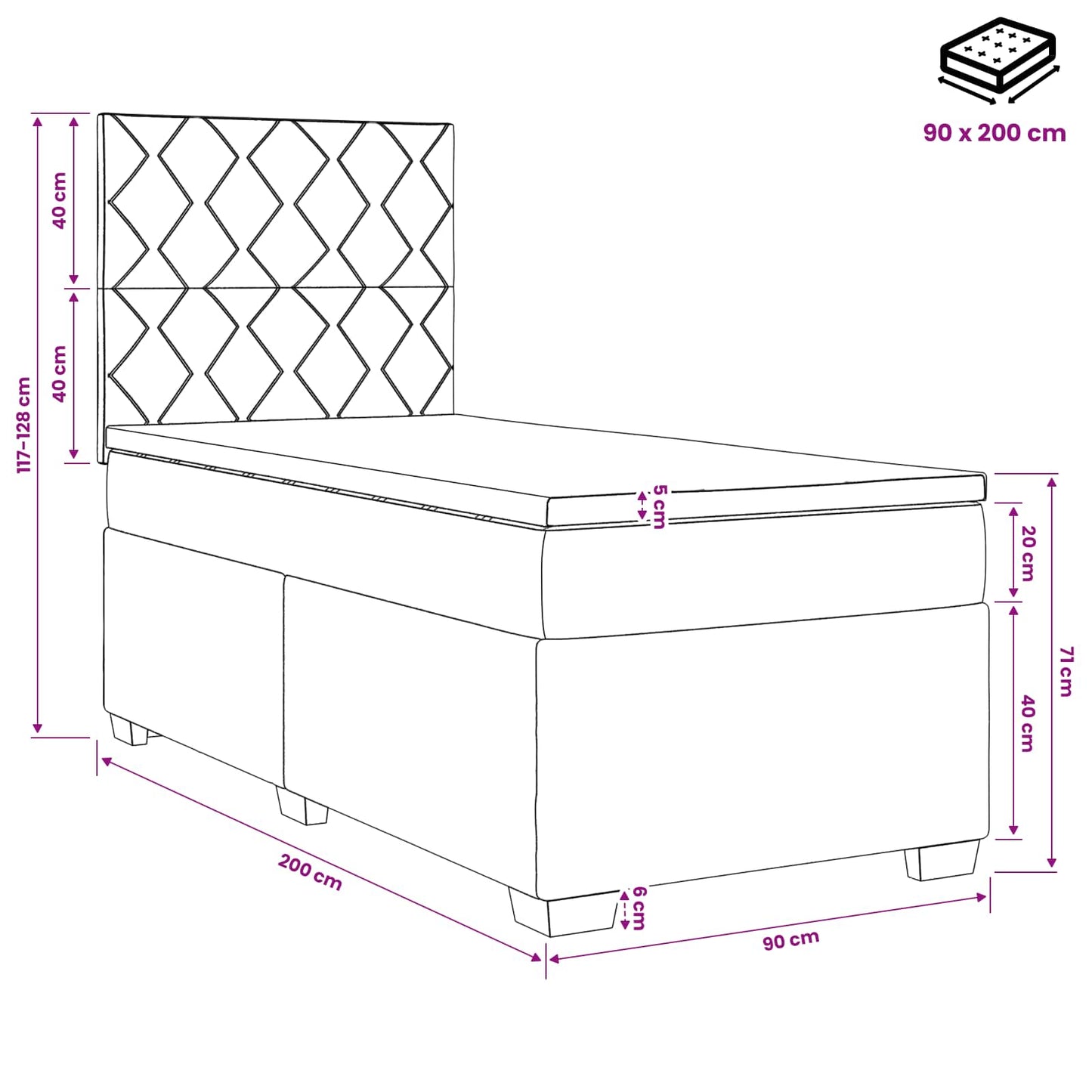 Boxmadras med topmadras Cremefarvet 90 x 200 cm Stof