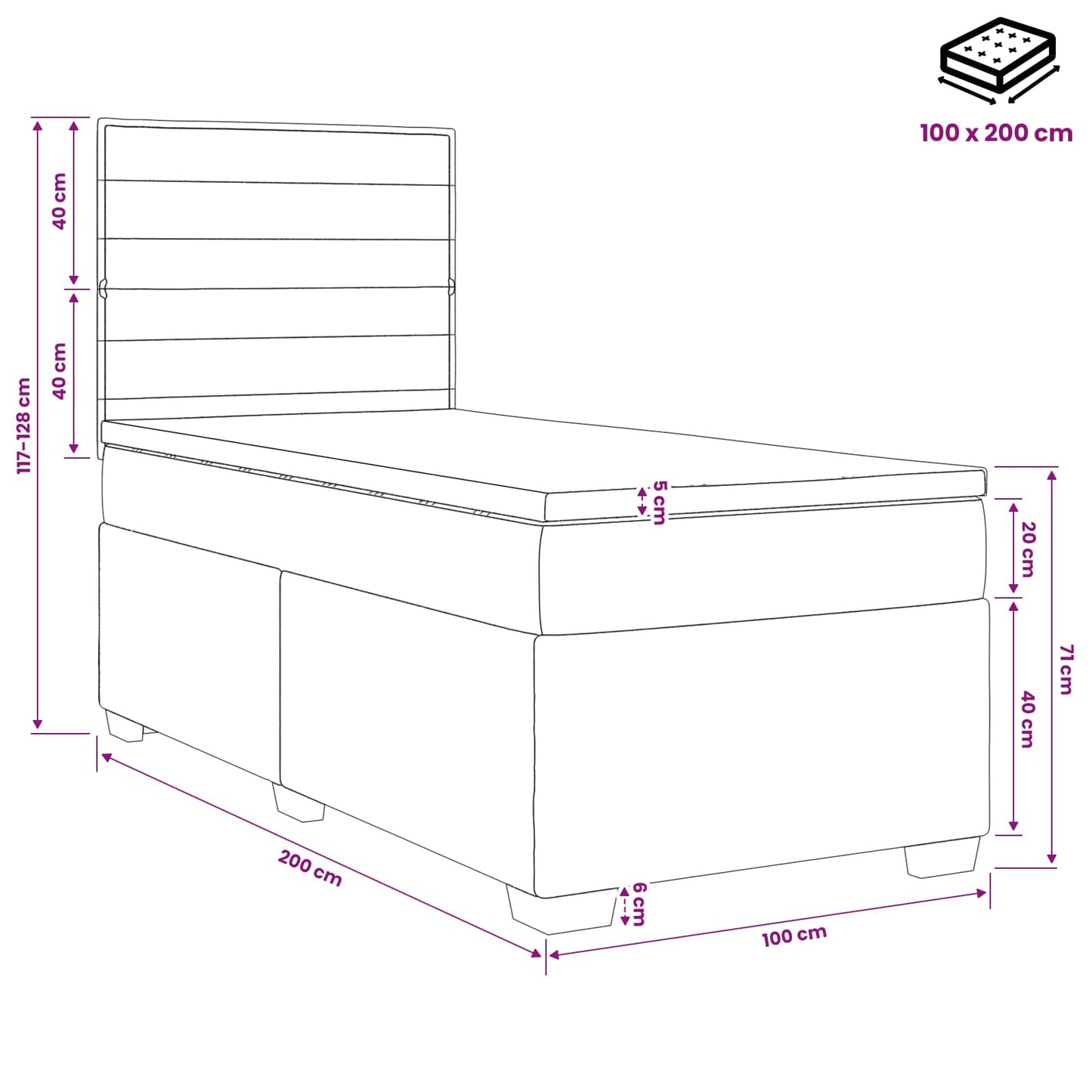 Boxmadras med topmadras Cremefarvet 100 x 200 cm Stof