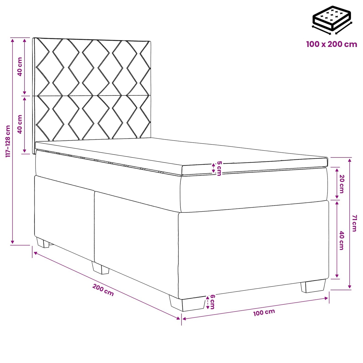 Boxmadras med topmadras Blå 100 x 200 cm Stof