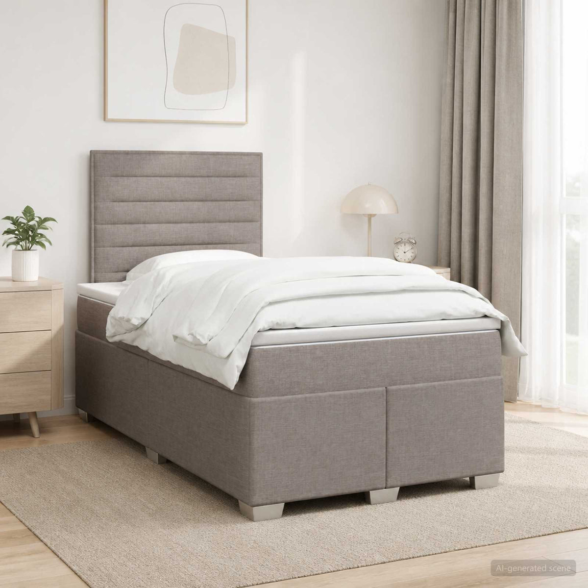 Boxmadras med topmadras Gråbrun 120 x 200 cm Stof